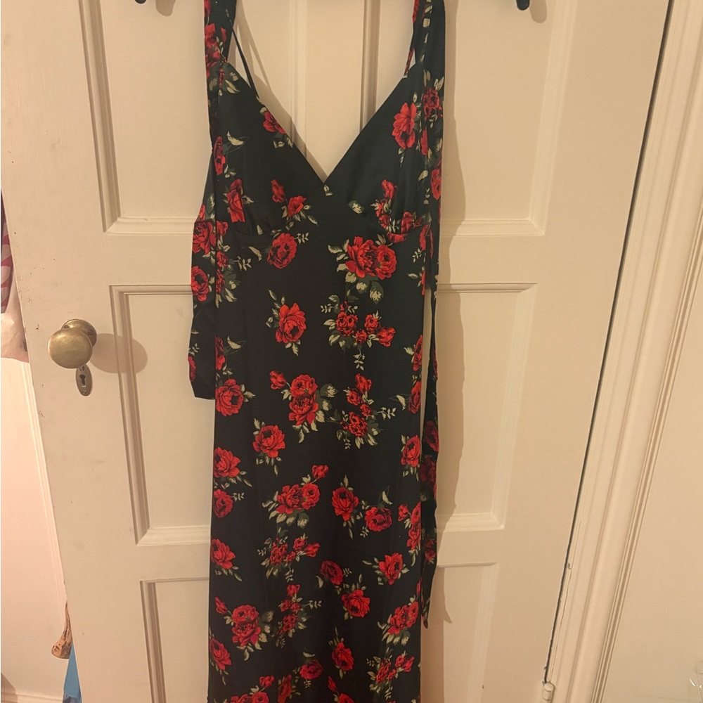 NWT Floral Black and Red Dress with Scarf